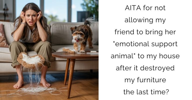 AITA for not allowing my friend to bring her “emotional support animal” to my house after it destroyed my furniture the last time?