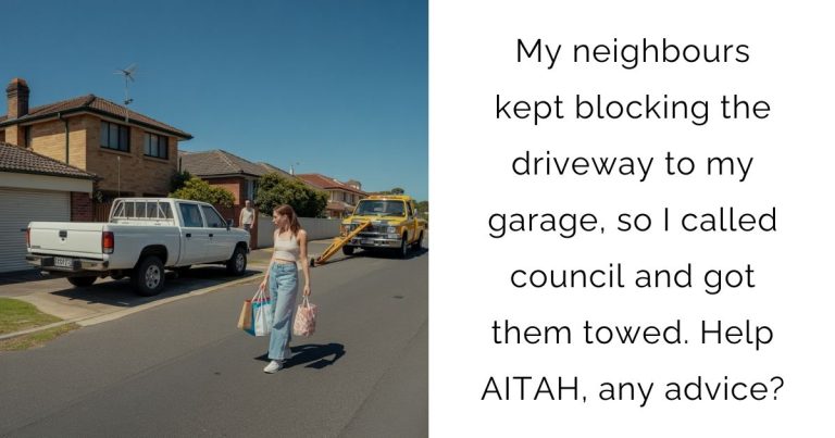 My neighbours kept blocking the driveway to my garage, so I called council and got them towed. Help AITAH, any advice?