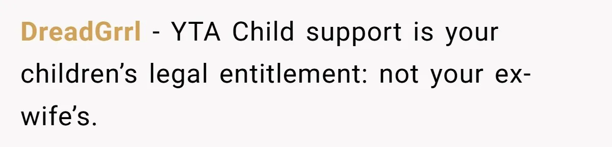 DreadGrrl − YTA Child support is your children’s legal entitlement: not your ex-wife’s.