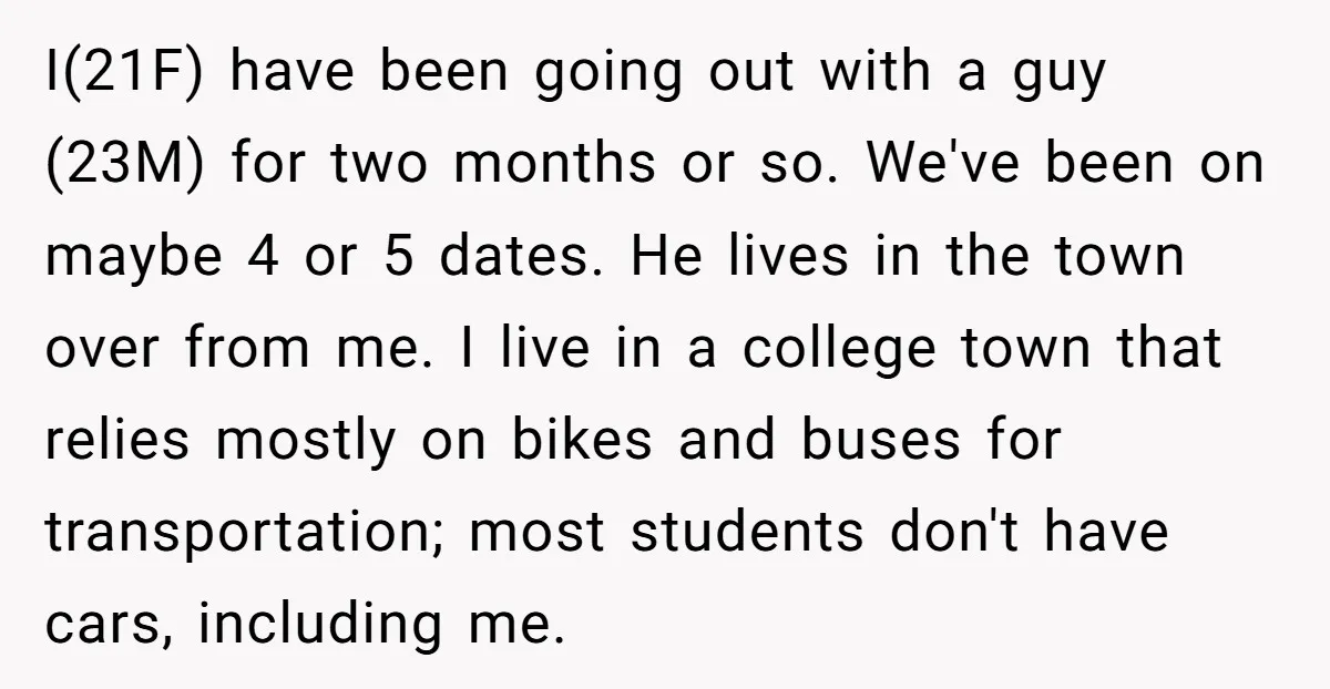 I(21F) have been going out with a guy (23M) for two months or so. We've been on maybe 4 or 5 dates. He lives in the town over from me....