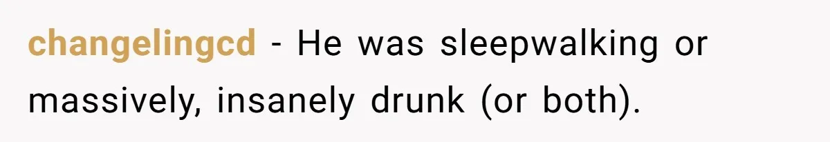 changelingcd − He was sleepwalking or massively, insanely drunk (or both).