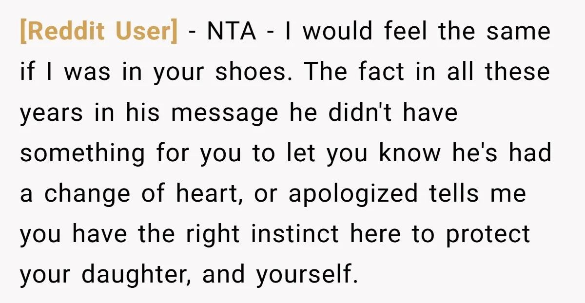 [Reddit User] − NTA - I would feel the same if I was in your shoes. The fact in all these years in his message he didn't have something for...