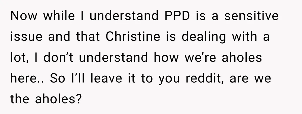Now while I understand PPD is a sensitive issue and that Christine is dealing with a lot, I don’t understand how we’re aholes here.. So I’ll leave it to you...