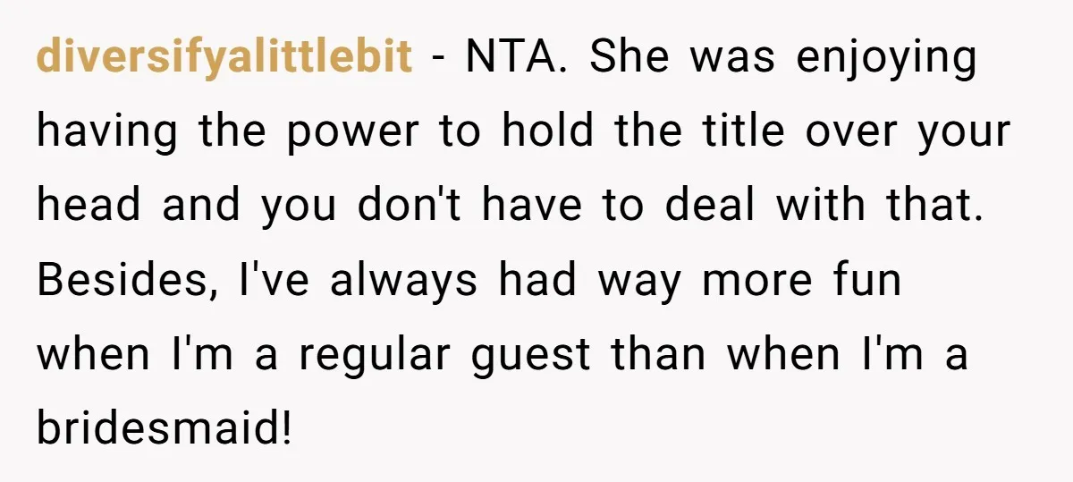 diversifyalittlebit - NTA. She was enjoying having the power to hold the title over your head and you don't have to deal with that. Besides, I've always had way more...