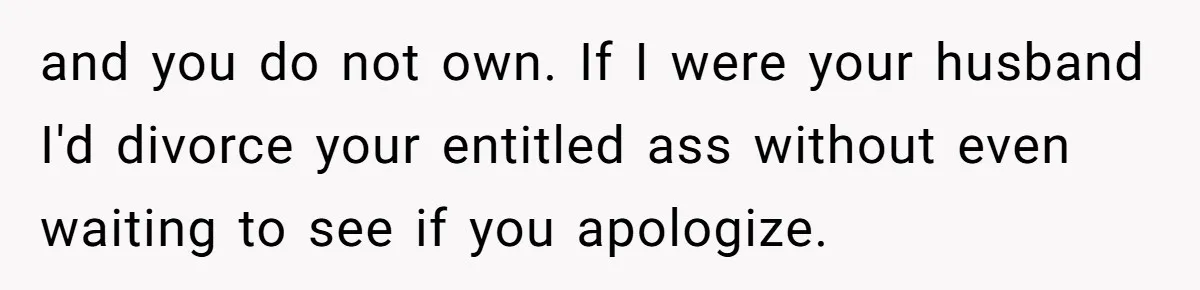 and you do not own. If I were your husband I'd divorce your entitled ass without even waiting to see if you apologize.