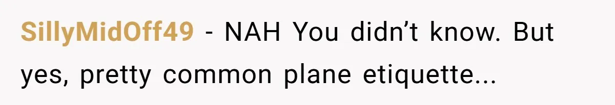 SillyMidOff49 - NAH You didn’t know. But yes, pretty common plane etiquette...