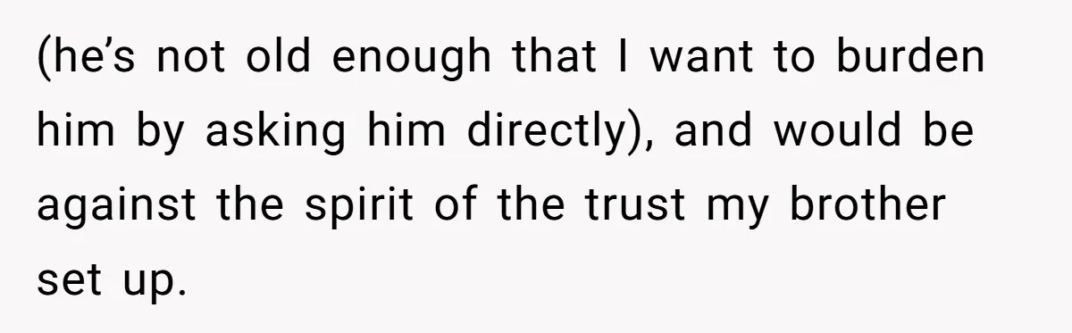 (he’s not old enough that I want to burden him by asking him directly), and would be against the spirit of the trust my brother set up.