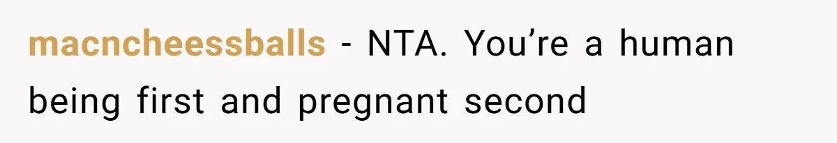 macncheessballs − NTA. You’re a human being first and pregnant second
