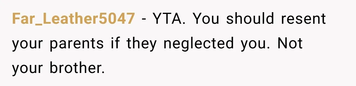 Far_Leather5047 − YTA. You should resent your parents if they neglected you. Not your brother.