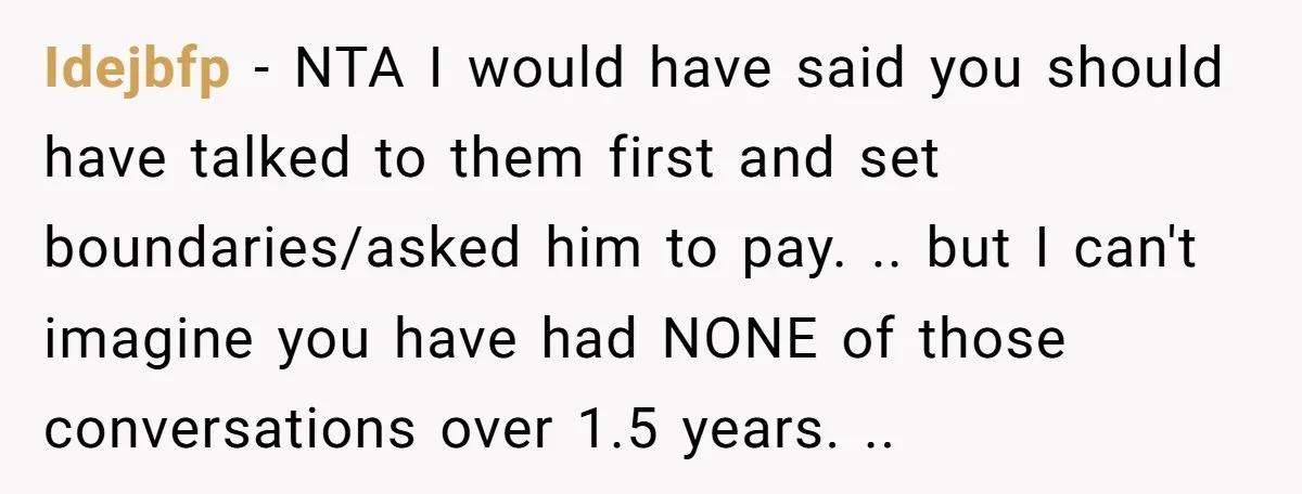 Idejbfp - NTA I would have said you should have talked to them first and set boundaries/asked him to pay. .. but I can't imagine you have had NONE of...