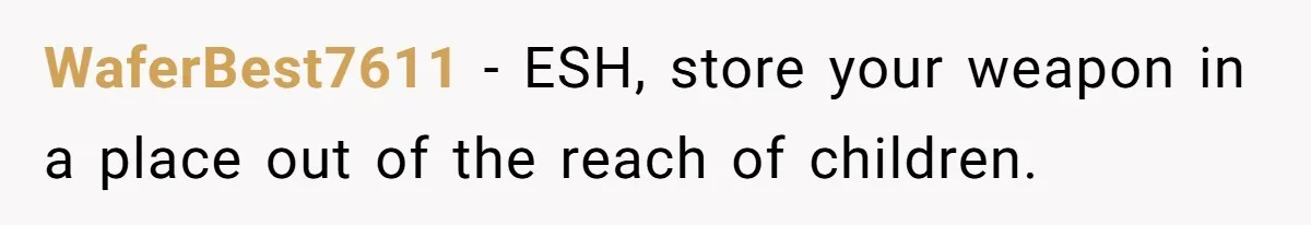 WaferBest7611 − ESH, store your weapon in a place out of the reach of children.