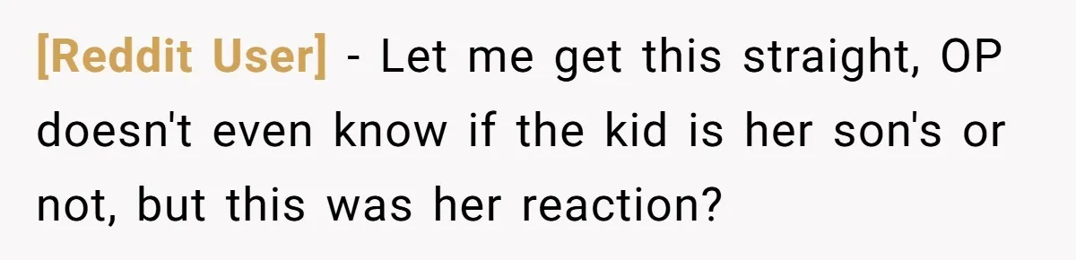 [Reddit User] - Let me get this straight, OP doesn't even know if the kid is her son's or not, but this was her reaction?