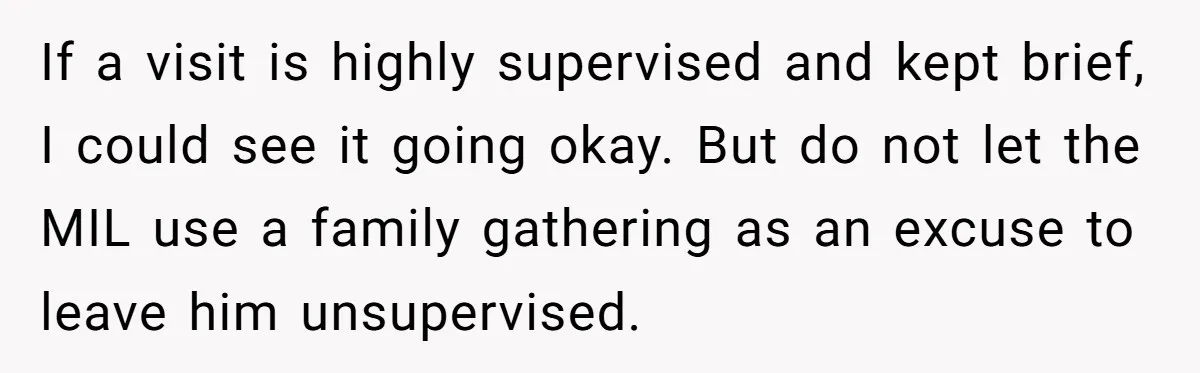 If a visit is highly supervised and kept brief, I could see it going okay. But do not let the MIL use a family gathering as an excuse to leave...