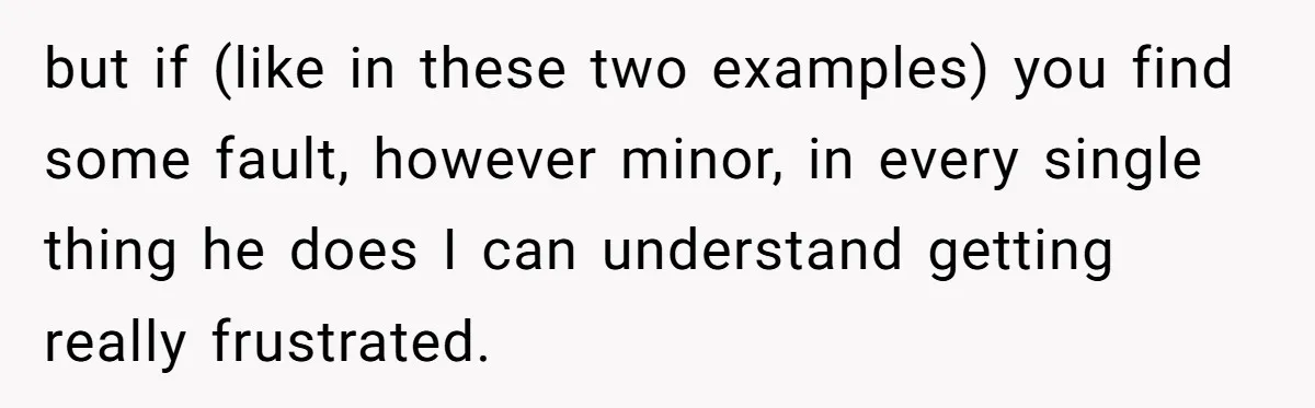 but if (like in these two examples) you find some fault, however minor, in every single thing he does I can understand getting really frustrated.