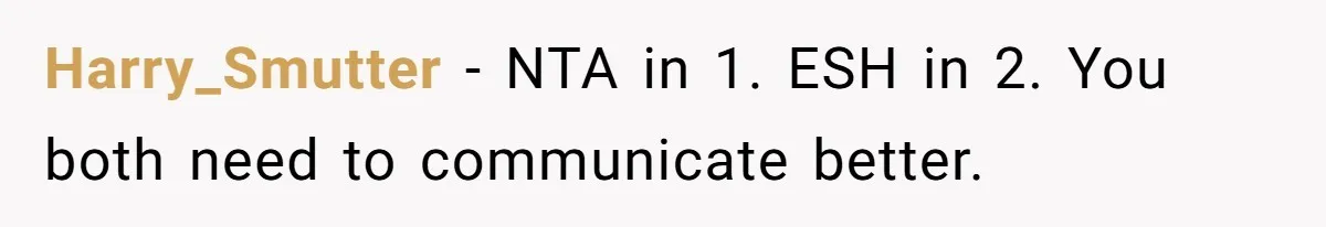 Harry_Smutter − NTA in 1. ESH in 2. You both need to communicate better.