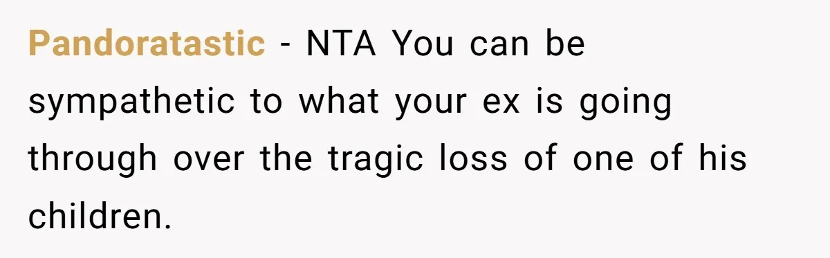 Pandoratastic − NTA You can be sympathetic to what your ex is going through over the tragic loss of one of his children.