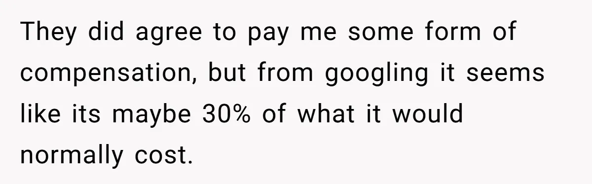 They did agree to pay me some form of compensation, but from googling it seems like its maybe 30% of what it would normally cost.