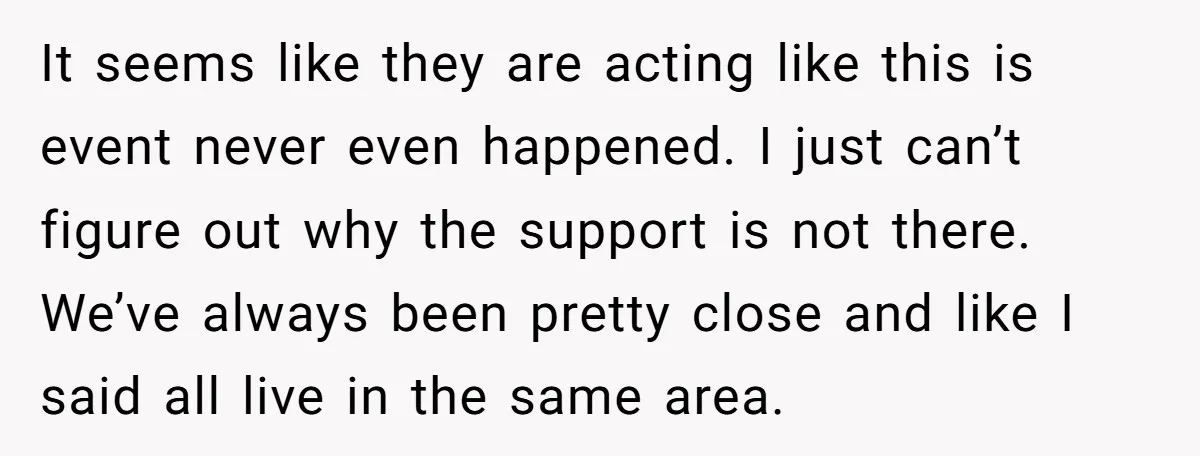 It seems like they are acting like this is event never even happened. I just can’t figure out why the support is not there. We’ve always been pretty close and...