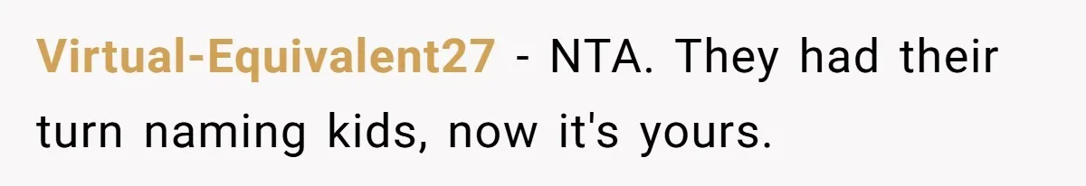 Virtual-Equivalent27 − NTA. They had their turn naming kids, now it's yours.