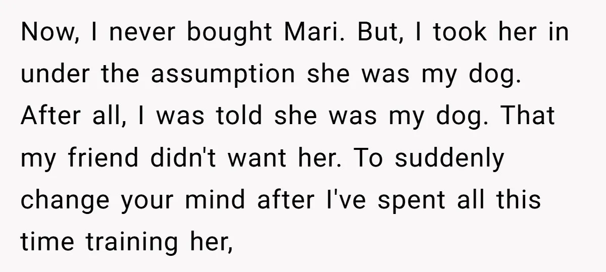Now, I never bought Mari. But, I took her in under the assumption she was my dog. After all, I was told she was my dog. That my friend didn't...