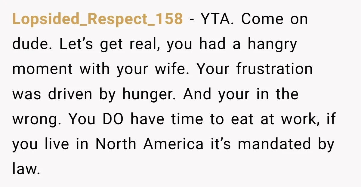 Lopsided_Respect_158 - YTA. Come on dude. Let’s get real, you had a hangry moment with your wife. Your frustration was driven by hunger. And your in the wrong. You DO...
