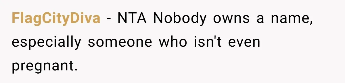 FlagCityDiva - NTA Nobody owns a name, especially someone who isn't even pregnant.
