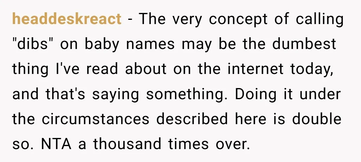 headdeskreact - The very concept of calling "dibs" on baby names may be the dumbest thing I've read about on the internet today, and that's saying something. Doing it under...