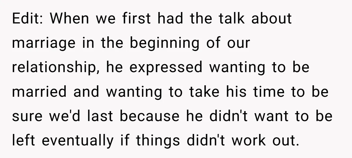 Edit: When we first had the talk about marriage in the beginning of our relationship, he expressed wanting to be married and wanting to take his time to be sure...