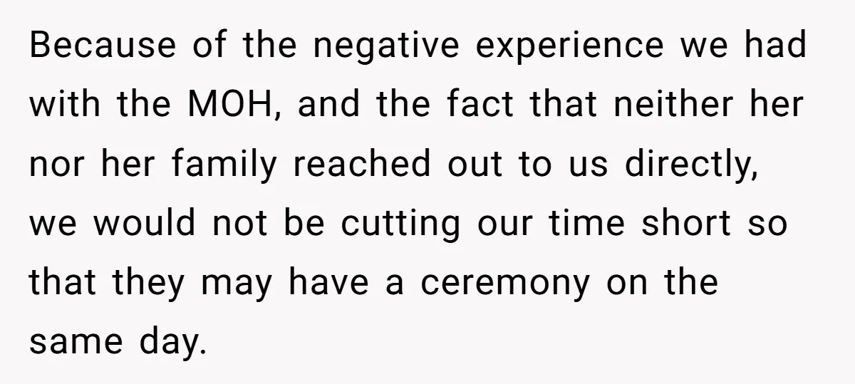 Because of the negative experience we had with the MOH, and the fact that neither her nor her family reached out to us directly, we would not be cutting our...