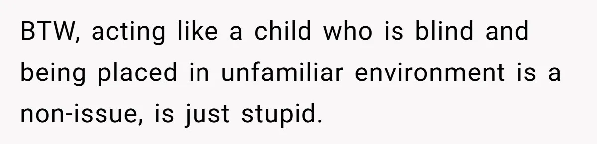BTW, acting like a child who is blind and being placed in unfamiliar environment is a non-issue, is just stupid.