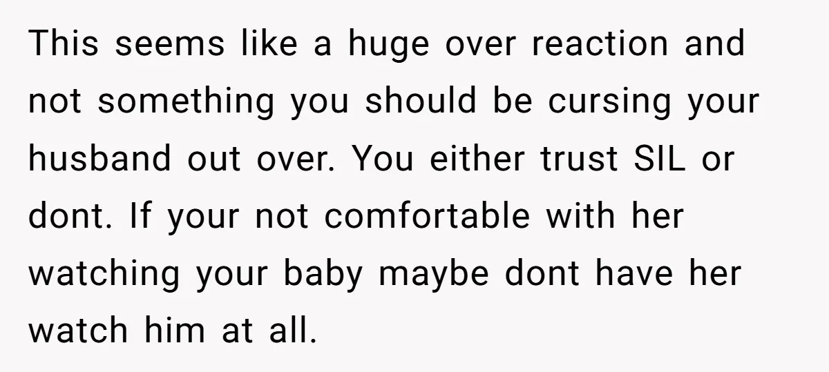 This seems like a huge over reaction and not something you should be cursing your husband out over. You either trust SIL or dont. If your not comfortable with her...