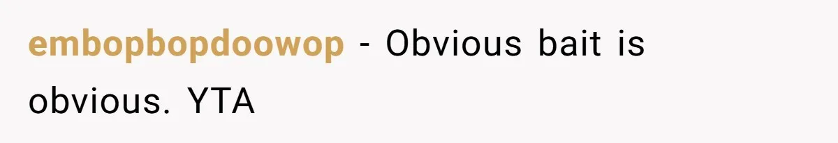 embopbopdoowop − Obvious bait is obvious. YTA
