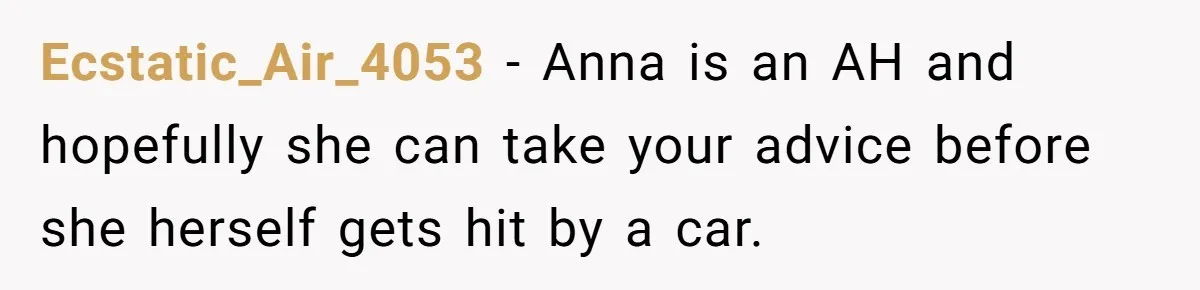 Ecstatic_Air_4053 − Anna is an AH and hopefully she can take your advice before she herself gets hit by a car.