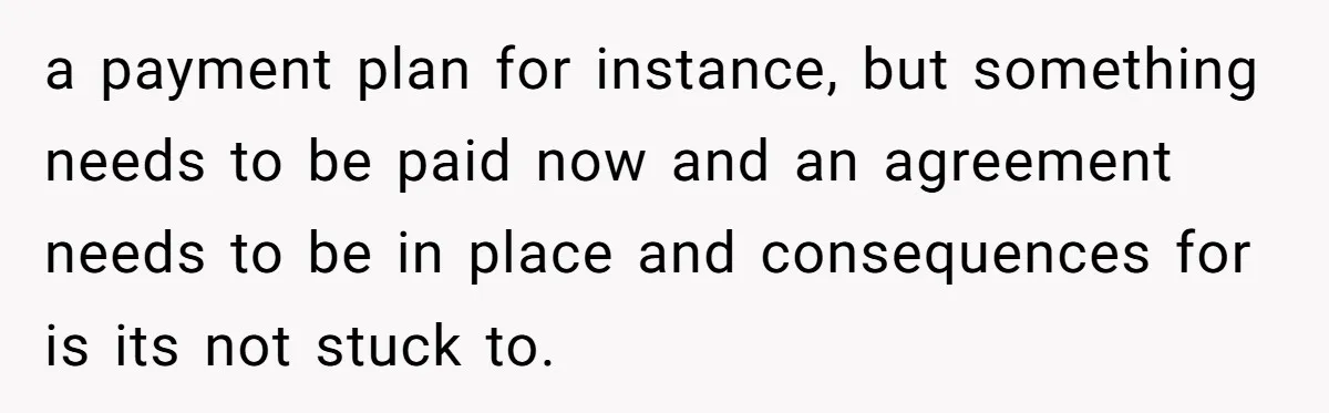 a payment plan for instance, but something needs to be paid now and an agreement needs to be in place and consequences for is its not stuck to.