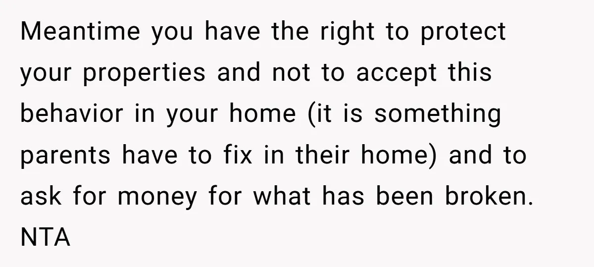 Meantime you have the right to protect your properties and not to accept this behavior in your home (it is something parents have to fix in their home) and to...
