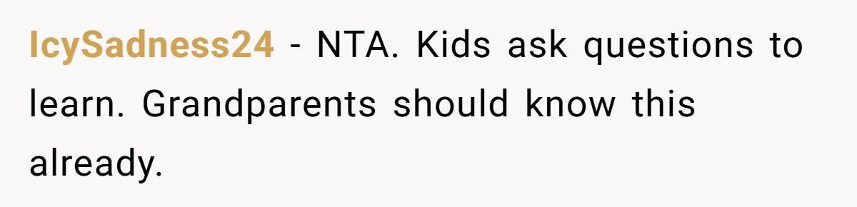 IcySadness24 − NTA. Kids ask questions to learn. Grandparents should know this already.