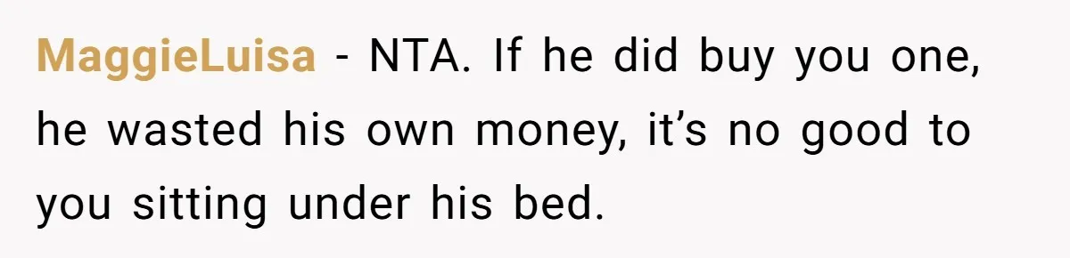 MaggieLuisa − NTA. If he did buy you one, he wasted his own money, it’s no good to you sitting under his bed.