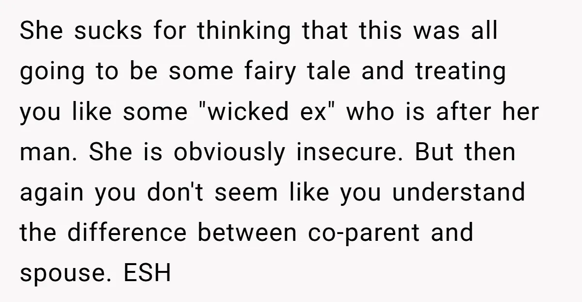 She sucks for thinking that this was all going to be some fairy tale and treating you like some "wicked ex" who is after her man. She is obviously insecure....