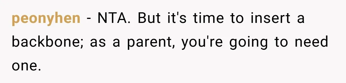peonyhen − NTA. But it's time to insert a backbone; as a parent, you're going to need one.