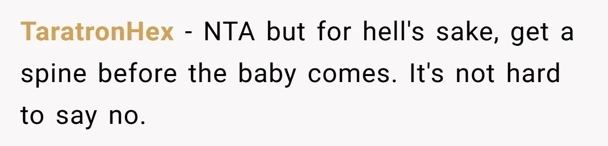 TaratronHex − NTA but for hell's sake, get a spine before the baby comes. It's not hard to say no.