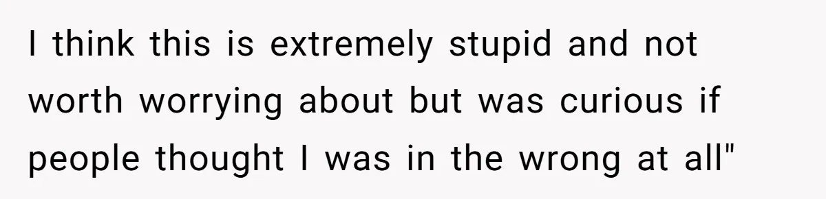 I think this is extremely stupid and not worth worrying about but was curious if people thought I was in the wrong at all"