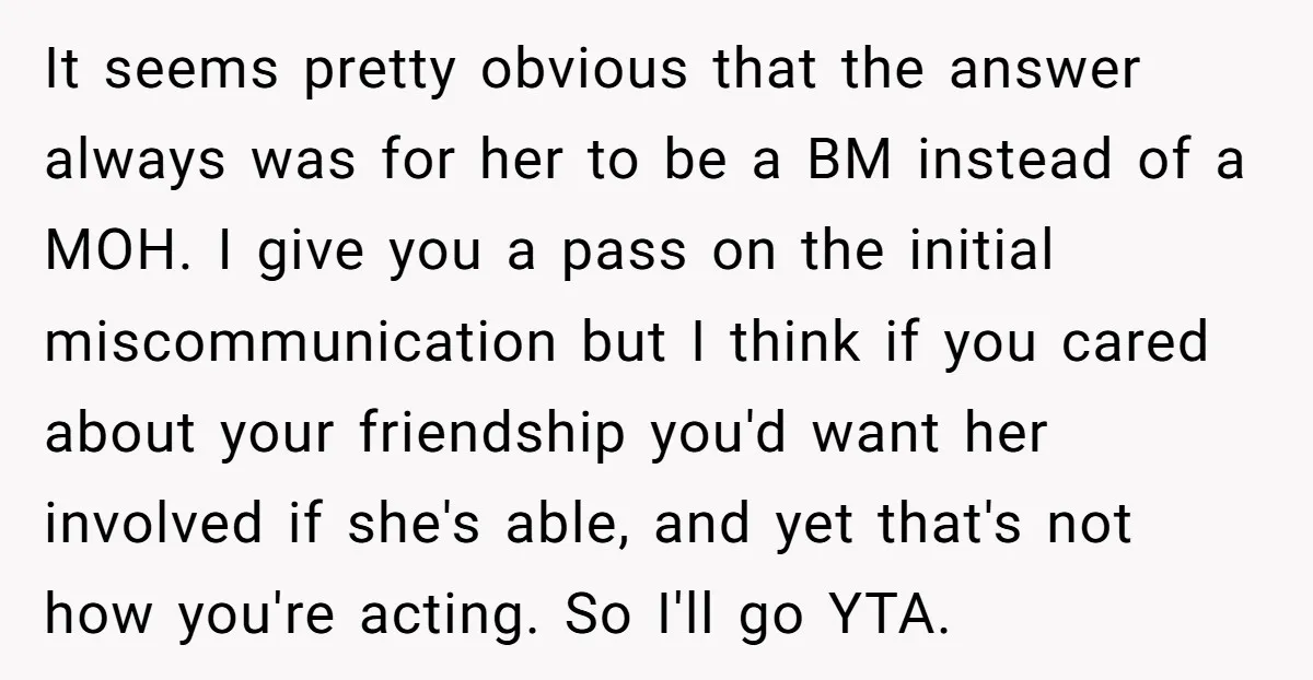 It seems pretty obvious that the answer always was for her to be a BM instead of a MOH. I give you a pass on the initial miscommunication but I...