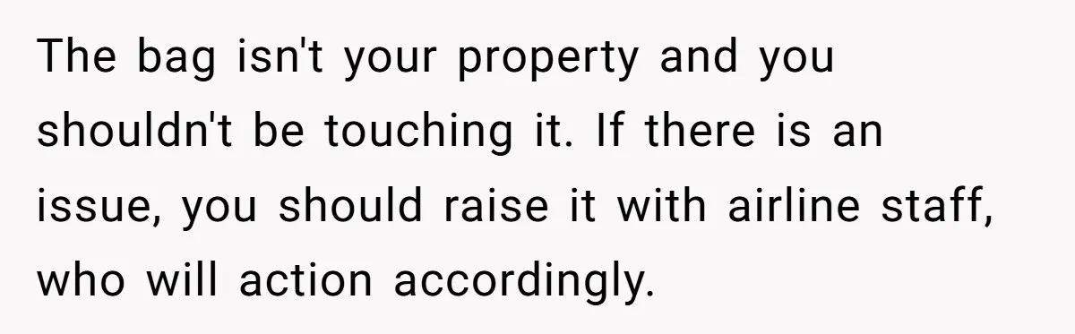 The bag isn't your property and you shouldn't be touching it. If there is an issue, you should raise it with airline staff, who will action accordingly.