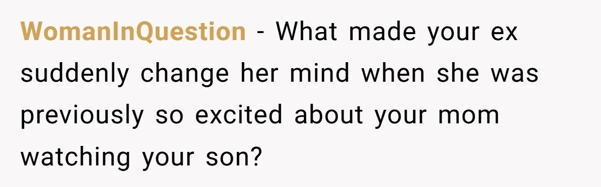 WomanInQuestion − What made your ex suddenly change her mind when she was previously so excited about your mom watching your son?