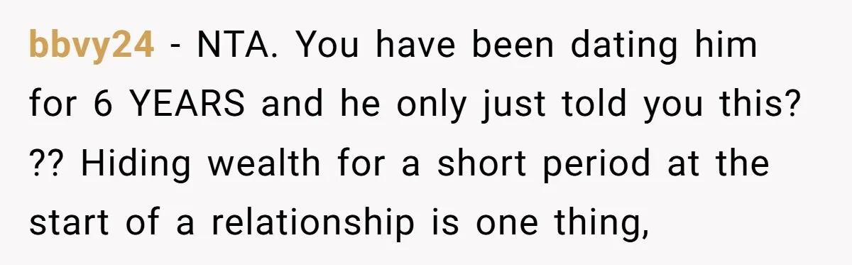 bbvy24 − NTA. You have been dating him for 6 YEARS and he only just told you this? ?? Hiding wealth for a short period at the start of a...