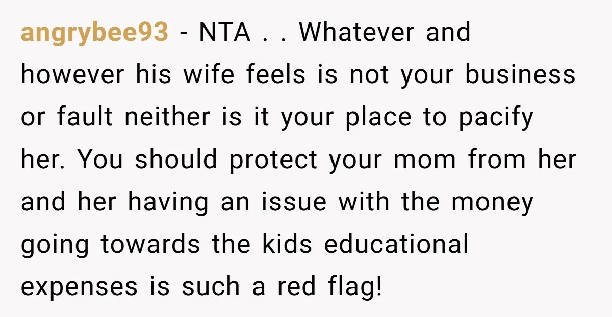 angrybee93 - NTA . . Whatever and however his wife feels is not your business or fault neither is it your place to pacify her. You should protect your mom...