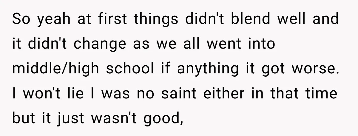So yeah at first things didn't blend well and it didn't change as we all went into middle/high school if anything it got worse. I won't lie I was no...