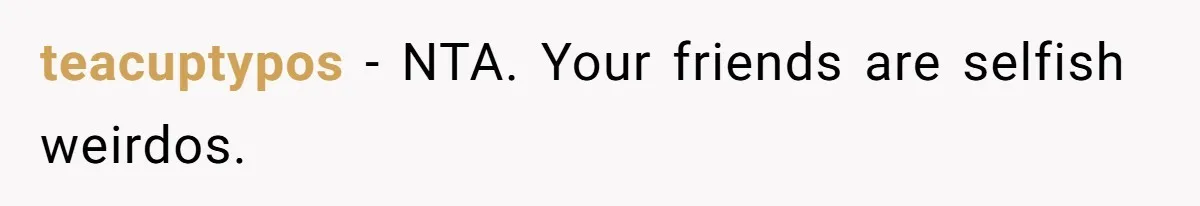 teacuptypos − NTA. Your friends are selfish weirdos.