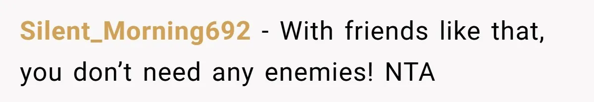 Silent_Morning692 − With friends like that, you don’t need any enemies! NTA