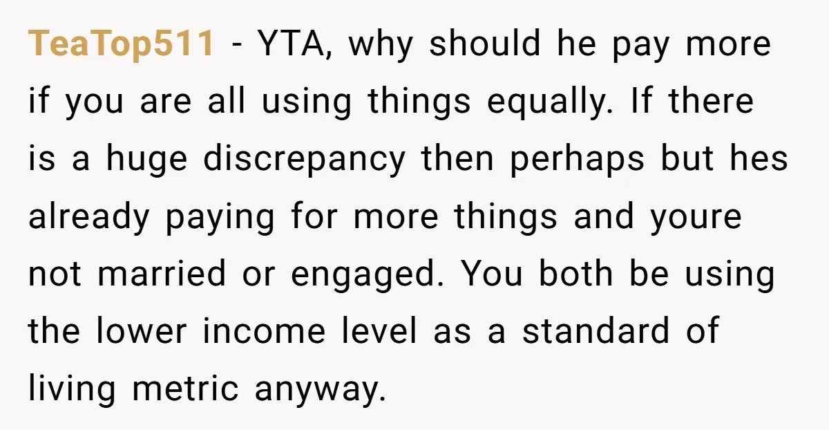 TeaTop511 - YTA, why should he pay more if you are all using things equally. If there is a huge discrepancy then perhaps but hes already paying for more things...